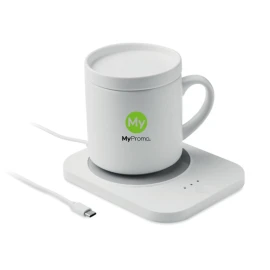 Set 2 en 1 chargeur sans fil et chauffe-tasse | Tasse en céramique avec couvercle | 250 ml | Charge rapide