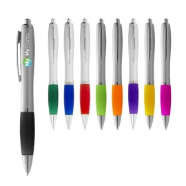 Ballpoint pen with colored grip | With click action mechanism | Blue ink