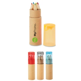 Colouring pencils in tube | Paper | Ø2,7X10 cm | Pencil sharpener