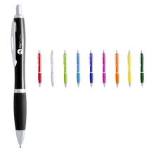 Stylo bille | ABS et métal | Encre bleue | Mécanisme à bouton-poussoir | Design bicolore avec accents argentés | Clip en métal