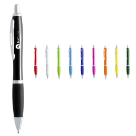 Ballpoint pen | ABS and metal | Blue ink | Push-button mechanism | Bicolour design with silver accents | Metal clip