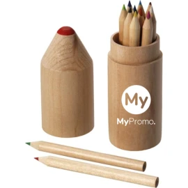 12 coloured pencils | Wooden pencil-shaped box | Poplar wood