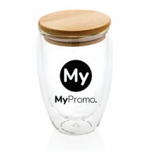 Dubbelwandige beker | Borosilicaatglas | Bamboe deksel | 350ml