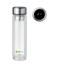 Waterfles met LED-thermometer | Glas | Met theezeefje | 390 ml