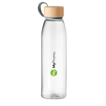 Wasserflasche | Glas | 500 ml | Mit Bambusdeckel und Schlaufe aus TPU