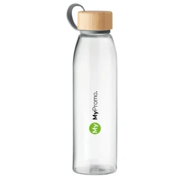 Borraccia | Vetro | 500 ml | Con coperchio in bambù e supporto in TPU