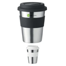 Beker | Roestvrij staal | 350ml | Siliconen deksel en greep