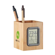 Penholder & LCD Clock | Bamboo | Eco