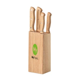 Set de couteaux | Acier inoxydable & bois | 5 pcs | Support inclus