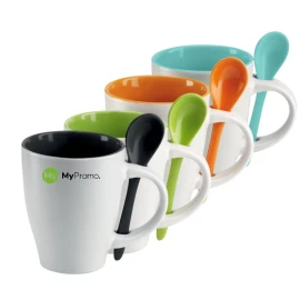 Taza | Cerámica | 250ml | Con cuchara | Bicolor