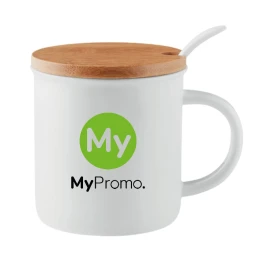 Porcelain Mug With Spoon | 380 ml | Bamboo lid
