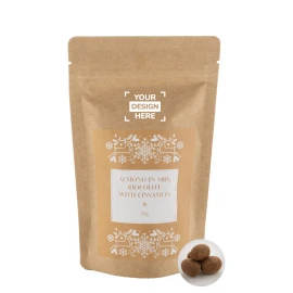 Almendras con chocolate con leche y canela | Bolsa de papel kraft natural | 70g | Snack de invierno
