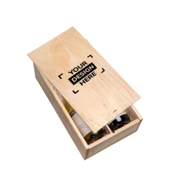 Scatola per vino con coperchio scorrevole | 2 scomparti | Legno | Fabbricata in Europa | Alta qualità