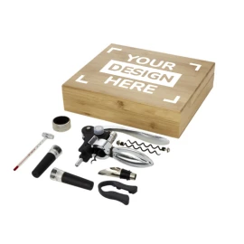 Juego de vino de 9 piezas | Acero inoxidable | Caja de regalo de bambú