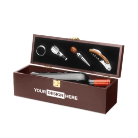 Coffret à vin | 4 accessoires inclus | Bois foncé