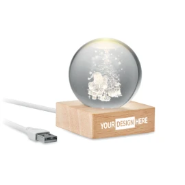 Led-Glaskugel mit Weihnachtsmann | Gummiholzsockel | 6,1 x 6 x 7,5 cm | Weihnachtsornament