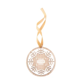 Christmas tree ornament | Wood | Snowflake shape | Golden ribbon