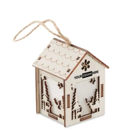 Weihnachtlich dekoriertes Haus | MDF-Holz | Licht im Inneren | Inkl. Batterien