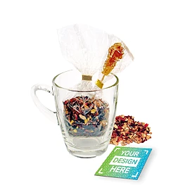 Set tazza da tè | Vetro | Con una tazza, tè natalizio e bastoncino di caramella | Stampa sulla scheda e sull'etichetta