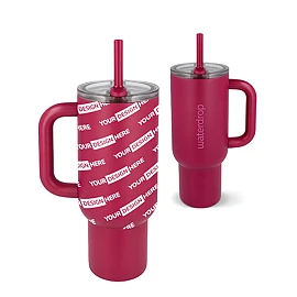 Thermobecher | Edelstahl und PP | 1,1 L | Klappbarer Trinkhalm | Griff