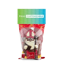 Figurine en chocolat Sinterklaas | Chocolat au lait | 55 g | Flowpack imprimé | Carte supérieure imprimée