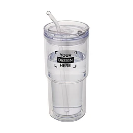 Gobelet | Plastique Tritan | 480 ml | Double paroi | Couvercle pivotant | Paille