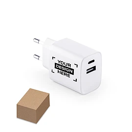 Adaptateur secteur | ABS recyclé | USB-C 20 W | USB-A 18 W | Charge rapide