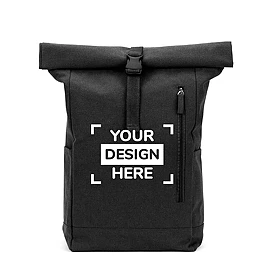 Sac à dos roll-top | Coton recyclé & polyester recyclé 380 g/m² | 17 L | Poche avant zippée & 2 poches latérales