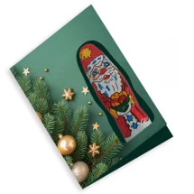 Kerstkaart | 7,5 x 11,5 cm | Met chocoladen figuur kerstman | Melkchocolade