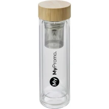 Dubbelwandige fles | Bamboe en glas | 420 ml | Inclusief thee-ei
