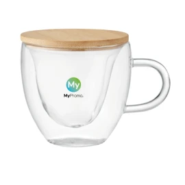 Vaso de doble pared | Vidrio de borosilicato y tapa de bambú | 180 ml | Alta calidad