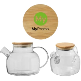 Tetera | Vidrio de borosilicato, bambú y acero inoxidable | 1L | Con colador | Tapa de bambú