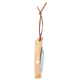Couteau de poche | Acier inoxydable & bambou | Sangle de transport en cuir PU