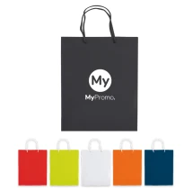 Medium size bag | Paper 200g/m² | 24x10x30cm | Rope handles | Glossy lamination | Strong | Multiple colours available