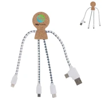 Câble de chargement  | Liège & DuPont Tyvek | Entrée USB et USB-C | 3 connecteurs différents | Écologique