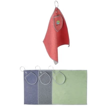 Golf towel | rPET | 31.5x31.5cm | With golf ball pouch & metal hook | Machine washable