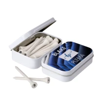 Golf tees in hinge tin | Bamboo | 70mm | Full-colour print on cup | 20 pcs.