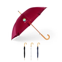 Paraplu | Polyester | Ø105 cm | Automatische opening | Houten steel en gebogen handvat | Zwarte metalen baleinen