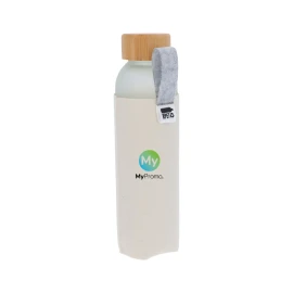 Water bottle | Glass & bamboo | 500ml | Full-color printed pouch