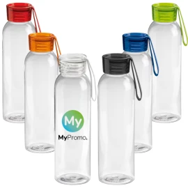 Wasserflasche | Tritan | 600 ml | Transparent | Silikonriemen | BPA-frei