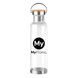 Wasserflasche | Tritan | 800 ml | Edelstahlboden | Deckel mit Bambusdetail