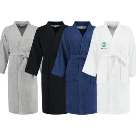Bathrobe | Cotton 380 g/m² | Kimono-style | S/M | Good quality | Black S/M