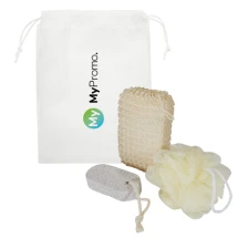 Bath accessories set | Polyester, sisal hemp & silicone | 3pcs | In pouch