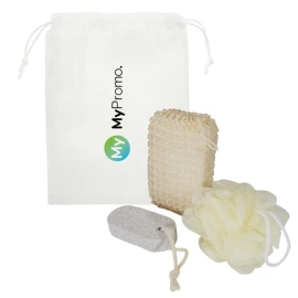 Set d’accessoires de bain | Polyester, chanvre sisal & silicone | 3 pièces | Dans une pochette