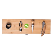 4-pieces wine set | Compartment for wine bottle | Bamboo