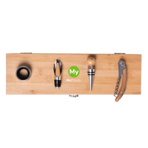 Set à vin 4 pièces | Compartiment pour bouteille de vin | Bambou