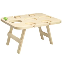 Wine table | Pine wood | 35x29,5x3,5 cm | Foldable | 4 recesses to hang wine glasses | Wine bottle holder