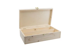Weinbox | Holz | 335x89x95mm | Mit Schloss und Scharnieren | Für 2 Flaschen | Hochwertig