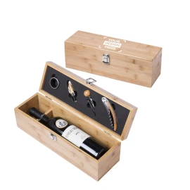 Wine set | Bamboo | 4 accessories | Compartment for 1 wine bottle | Sustainable