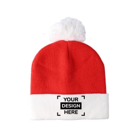 Chapeau de noël | Acrylique tricoté | Avec pompon | Festif